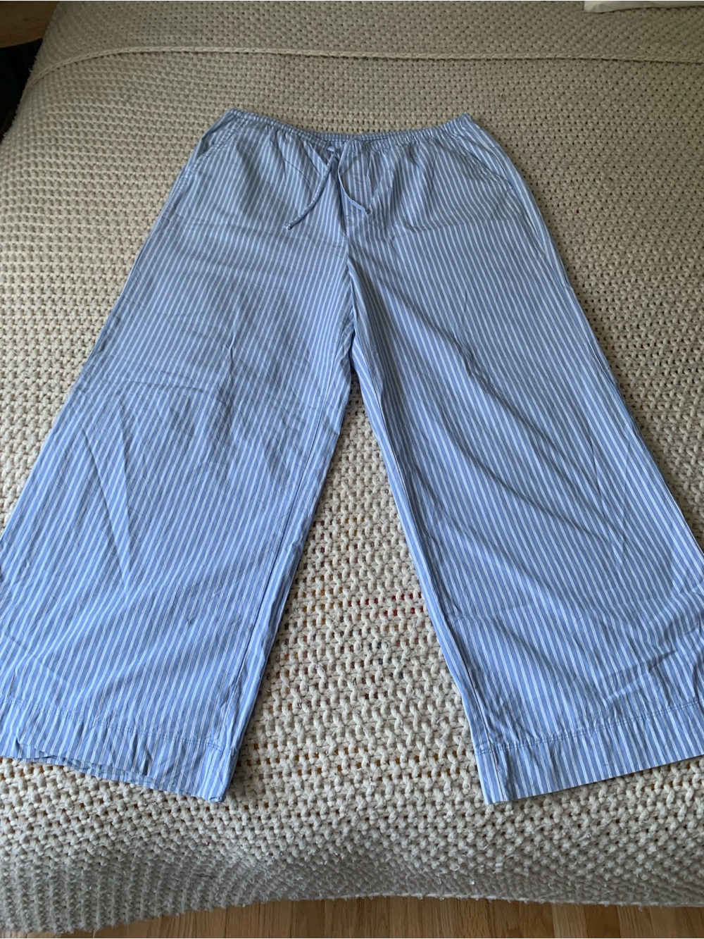 Old Navy Wide Leg Poplin Pants Large Coastal Stripe